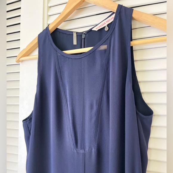 Rebecca Taylor Pieced Godet Sheer Insert Silk Flare Dress | Navy Blue | Size 8 - Picture 6 of 16